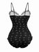Black 1930s Smile Print Ruffles Spaghetti Straps One-Piece Swimsuit - vintage swimsuit, pin-up style, classic black