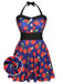 Multicolor 1930s Colorblocked Strawberry Halter Swimsuit - vintage swimsuit, pin-up style