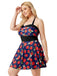 Multicolor 1930s Colorblocked Strawberry Halter Swimsuit - vintage swimsuit, pin-up style