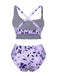 Purple 1930s Floral Irregular Shoulder Straps Swimsuit - vintage swimsuit, pin-up style