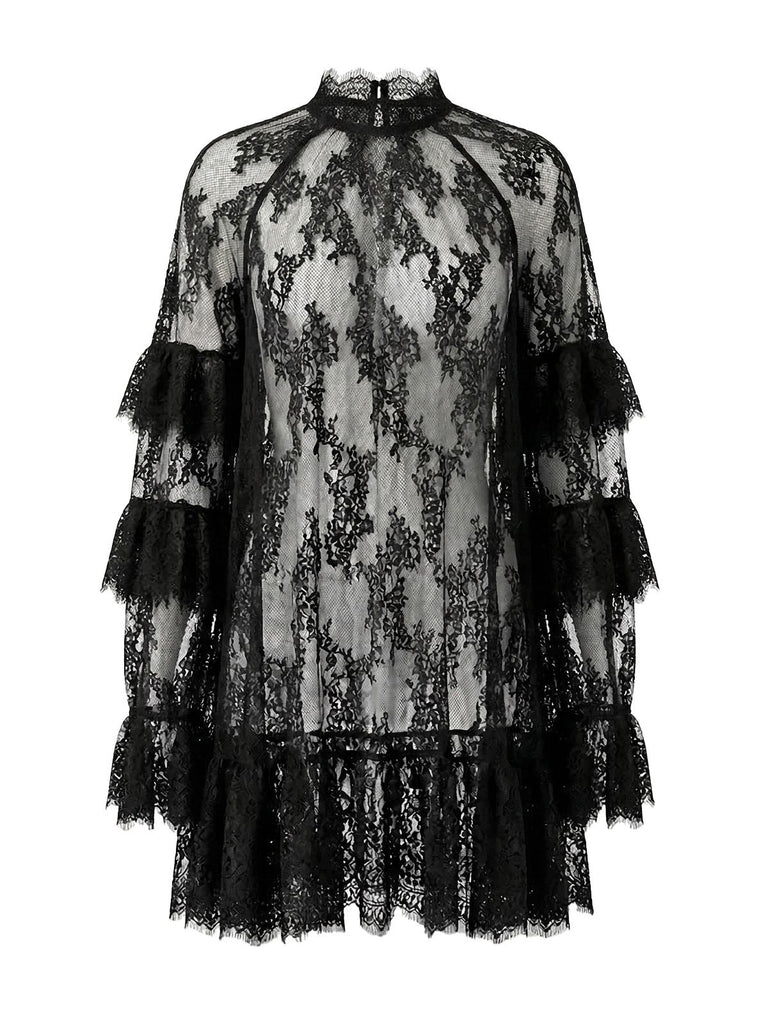 1930s Transparent Lace Perspective Slip Dress - vintage dress, retro fashion