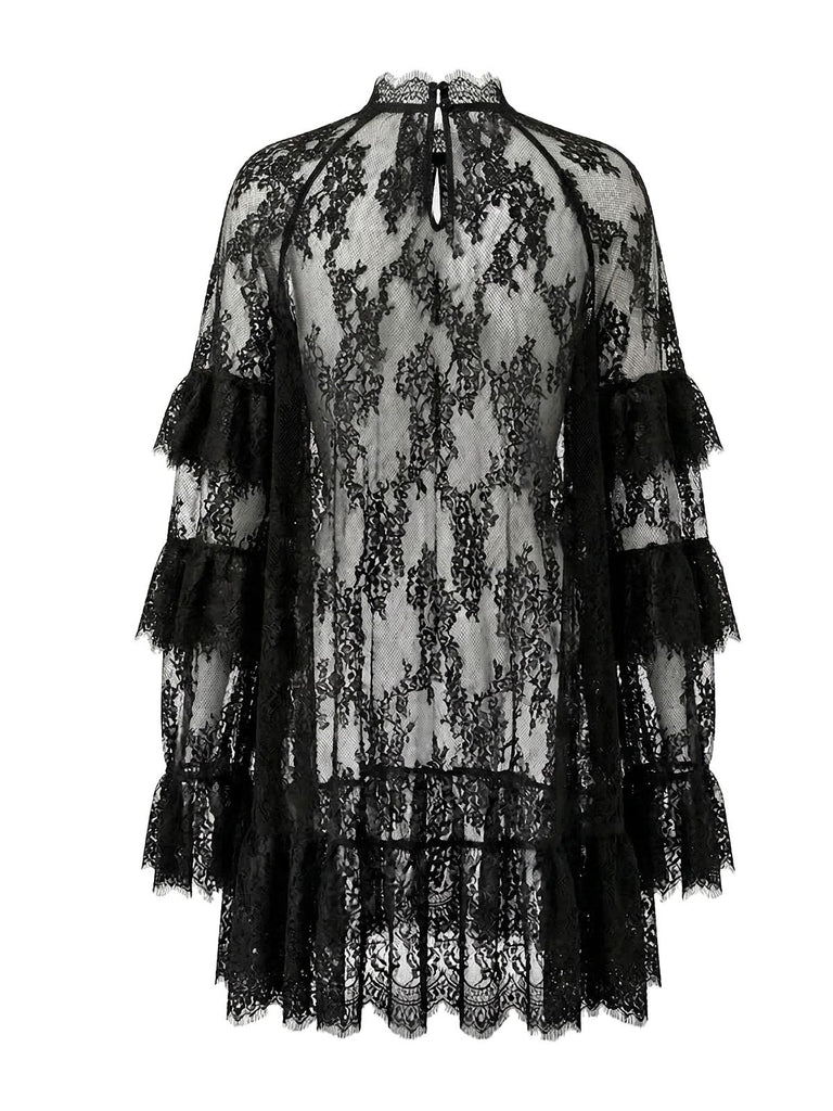 1930s Transparent Lace Perspective Slip Dress - vintage dress, retro fashion