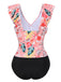 1930s Tropical Plants Ruffled V-Neck Tankini Set - vintage fashion, retro style