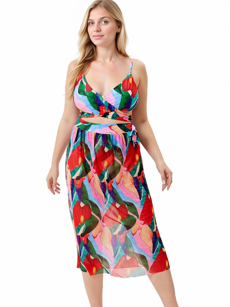 1930s Tropical Print Wrap Swimsuit & Cover Up - vintage swimsuit, pin-up style