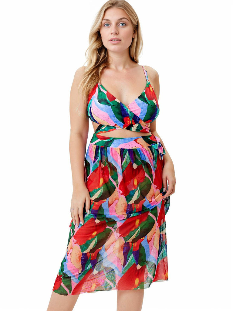 1930s Tropical Print Wrap Swimsuit & Cover Up - vintage swimsuit, pin-up style