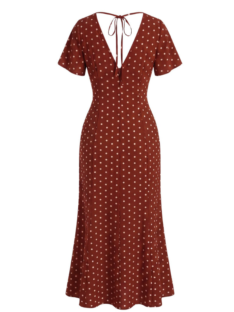 1930s V-Neck Polka Dot Flutter Sleeve Maxi Mermaid Dress, vintage dress, retro fashion - vintage inspired fashion