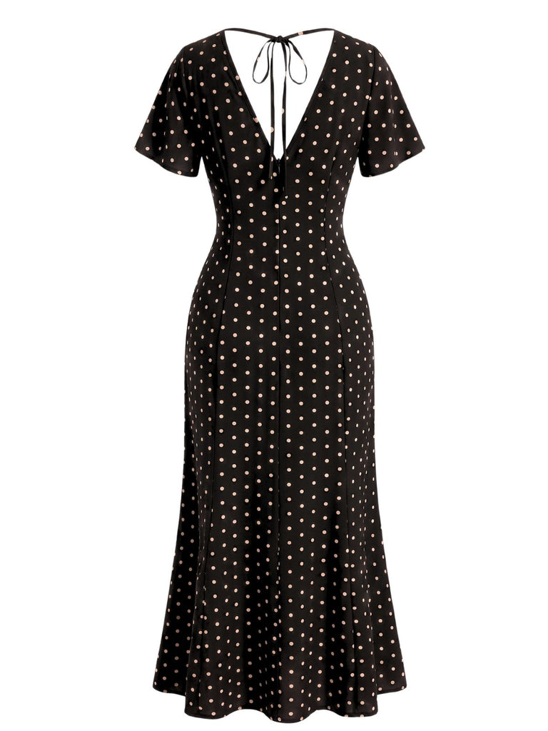 1930s V-Neck Polka Dot Flutter Sleeve Maxi Mermaid Dress, vintage dress, retro fashion - vintage inspired fashion