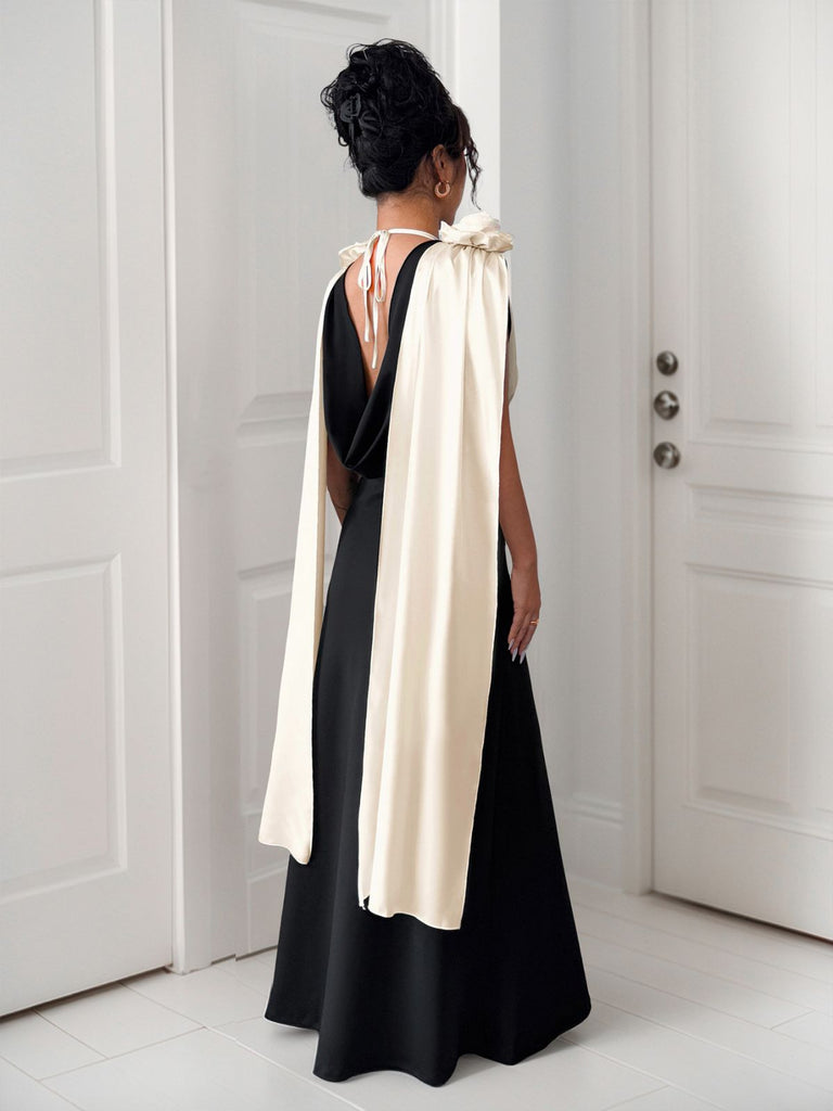 1930s V-Neck Colorblock 3D Roses Cape Dress - vintage dress, retro fashion