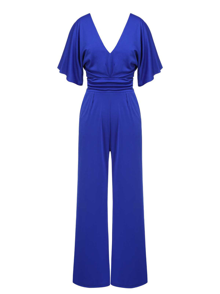 1930s V-Neck Knitted Solid Jumpsuit — 1930s style that transcends decades