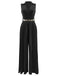 She finds her 1930s story in this 1930s V-Neck Lapel Pleated Wide-Leg Jumpsuit