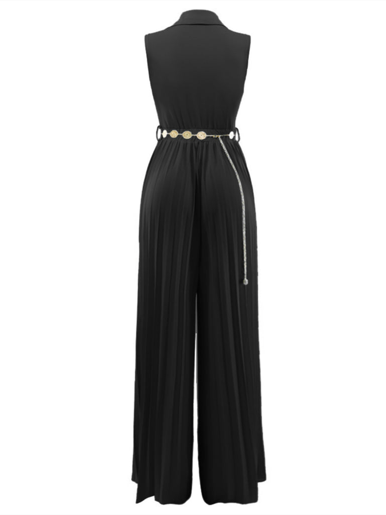 1930s V-Neck Lapel Pleated Wide-Leg Jumpsuit: timeless 1930s elegance she makes her own