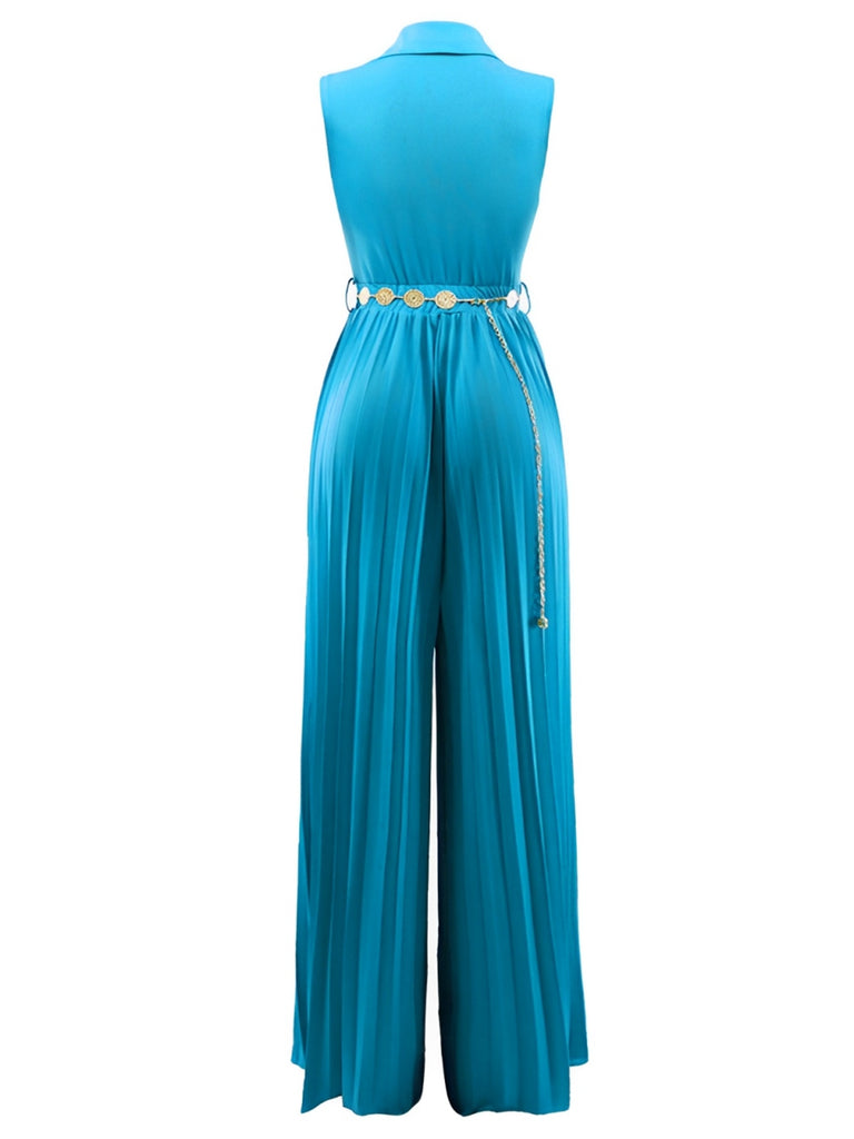 1930s V-Neck Lapel Pleated Wide-Leg Jumpsuit — 1930s style that transcends decades