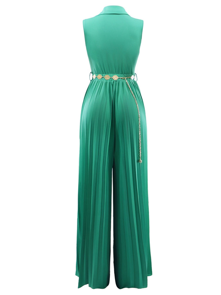 1930s V-Neck Lapel Pleated Wide-Leg Jumpsuit — 1930s vintage charm for her modern wardrobe