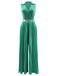 She finds her 1930s story in this 1930s V-Neck Lapel Pleated Wide-Leg Jumpsuit
