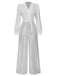 She finds her 1930s story in this 1930s V-Neck Puff Sleeve Sequins Wide-Leg Jumpsuit