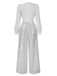 This 1930s V-Neck Puff Sleeve Sequins Wide-Leg Jumpsuit whispers 1930s secrets to those who notice