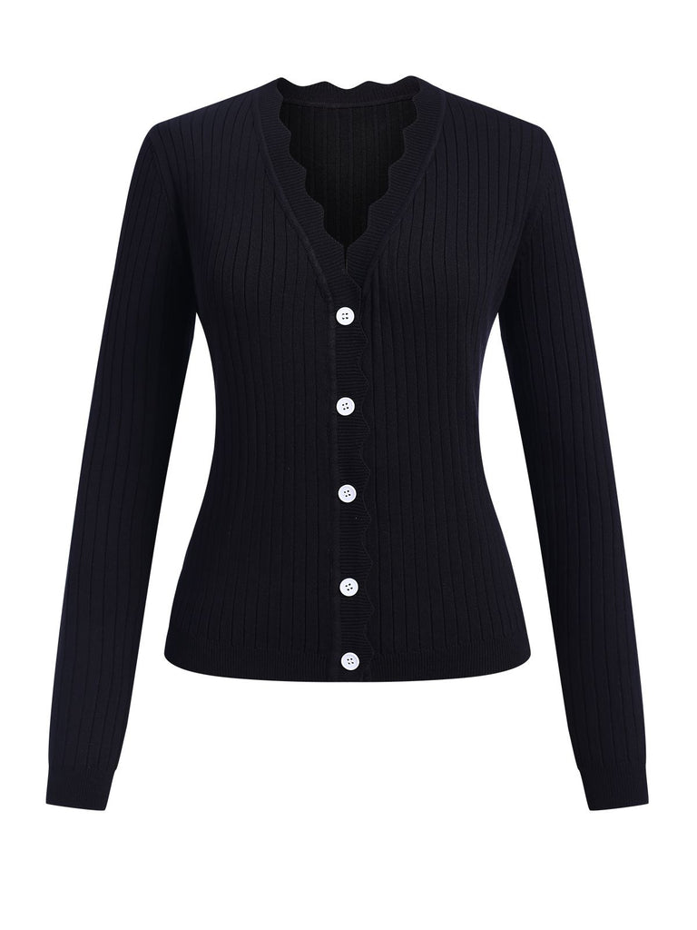 1930s V-Neck Ruffles Long Sleeve Sweater Coat - vintage fashion, retro style