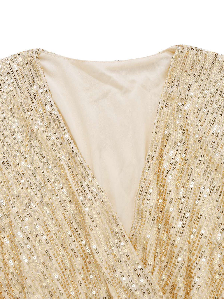 1930s V-Neck Sequined Ruffled Hem Dress - vintage dress, retro fashion