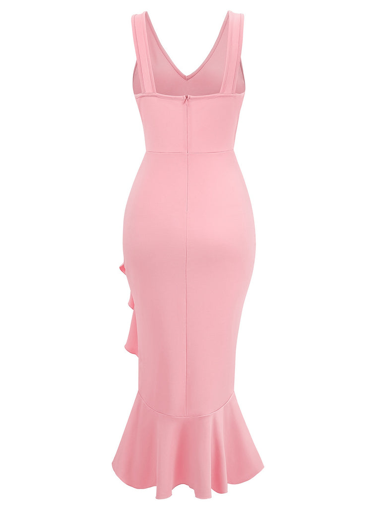 1930s V-Neck Sleeveless Ruffled Fishtail Dress: where 1930s romance meets her modern spirit
