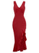 1930s V-Neck Sleeveless Ruffled Fishtail Dress — a 1930s silhouette that turns sidewalks into runways