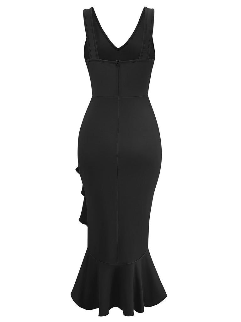 1930s V-Neck Sleeveless Ruffled Fishtail Dress — the kind of 1930s dress that makes strangers smile