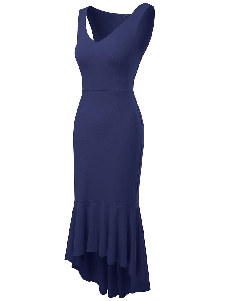 1930s V-Neck Sleeveless Ruffled Fishtail Dress: where 1930s romance meets her modern spirit