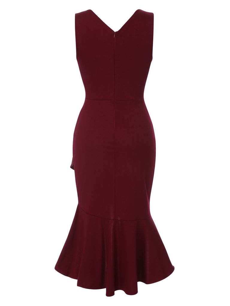 1930s V-Neck Solid Fishtail Bodycon Dress, vintage dress, retro fashion - perfect for women who love vintage and retro fashion