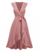 1930s V-Neck Solid Ruffled Hem Tie-Up Dress: beautiful vintage dress, retro fashion, elegant style with timeless appeal