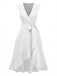 1930s V-Neck Solid Ruffled Hem Tie-Up Dress | vintage dress, retro fashion, elegant style - perfect for retro fashion enthusiasts