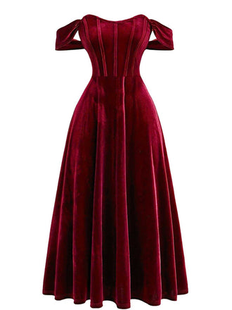 Wine Red 1930s Velvet Corset Formal Dress - vintage dress, retro fashion, elegant style for vintage lovers
