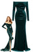 1930s Velvet Off-Shoulder Ruched Side-Slit Dress - vintage dress, retro fashion