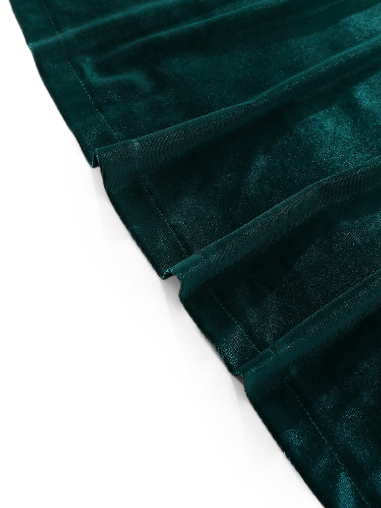 1930s Velvet Off-Shoulder Ruched Side-Slit Dress - vintage dress, retro fashion