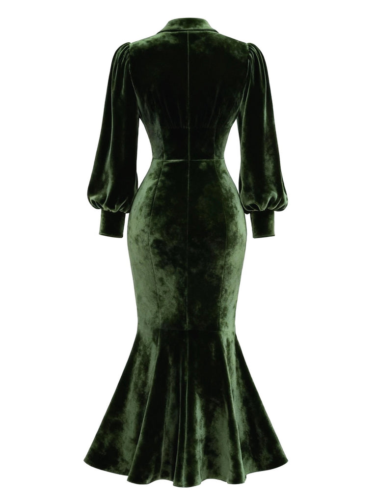 1930s Velvet Pearl Lantern Sleeve Mermaid Dress - vintage dress, retro fashion
