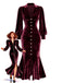 1930s Velvet Pearl Lantern Sleeve Mermaid Dress - vintage dress, retro fashion