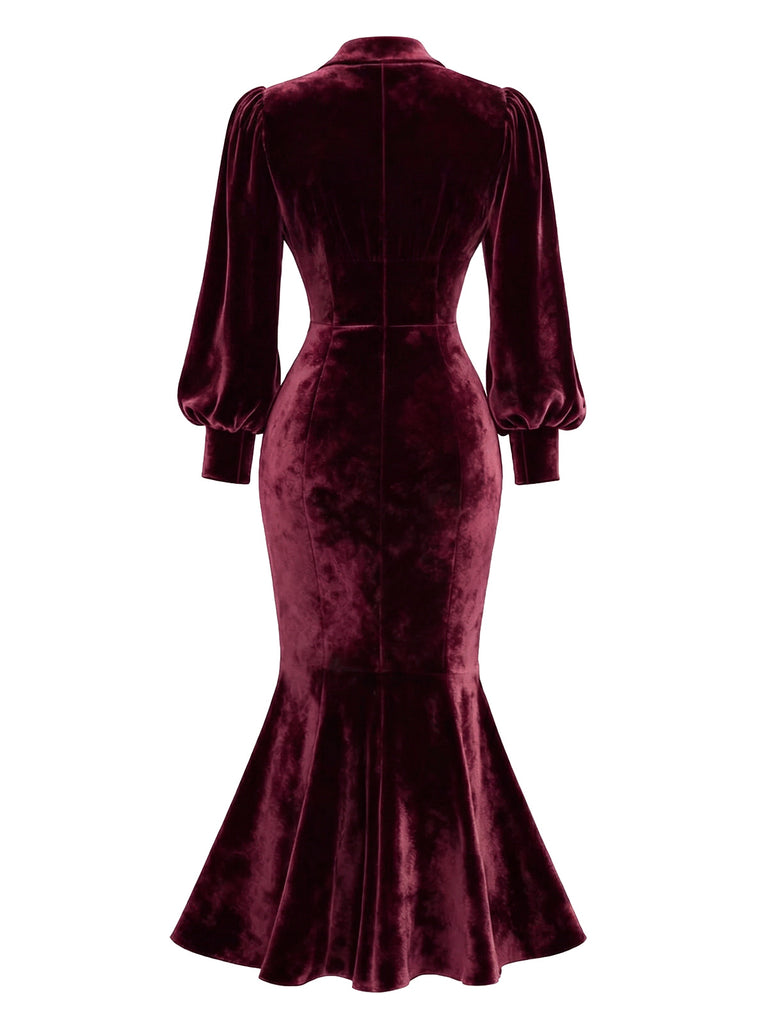1930s Velvet Pearl Lantern Sleeve Mermaid Dress - vintage dress, retro fashion