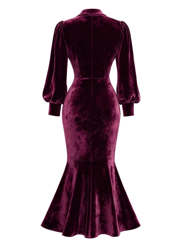 1930s Velvet Pearl Lantern Sleeve Mermaid Dress - vintage dress, retro fashion