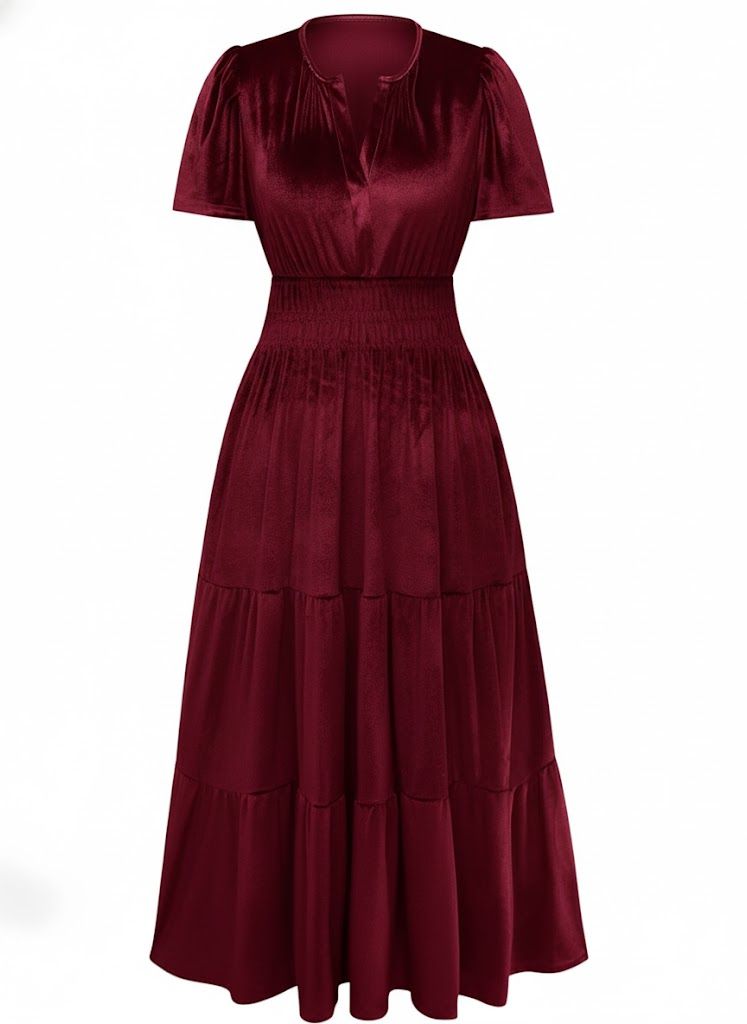 1930s Velvet Solid Short Sleeve Maxi Dress - vintage dress, retro fashion