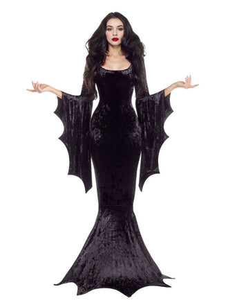 1930s Halloween Velvet Witch Batwing Sleeve Mermaid dress - vintage dress, retro fashion