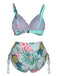 [Plus Size] 1940S Tropical Plant Patchwork Lace-Up Swimsuit, vintage swimsuit, pin-up swimwear - perfect for women who love vintage and retro fashion