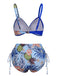 [Plus Size] 1940S Tropical Plant Patchwork Lace-Up Swimsuit, vintage swimsuit, pin-up swimwear - perfect for women who love vintage and retro fashion