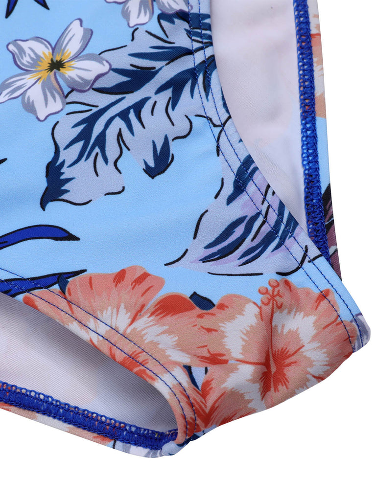 1940S Tropical Plant Patchwork Lace-Up Swimsuit, vintage swimsuit, pin-up swimwear, retro beach style, women, elegant