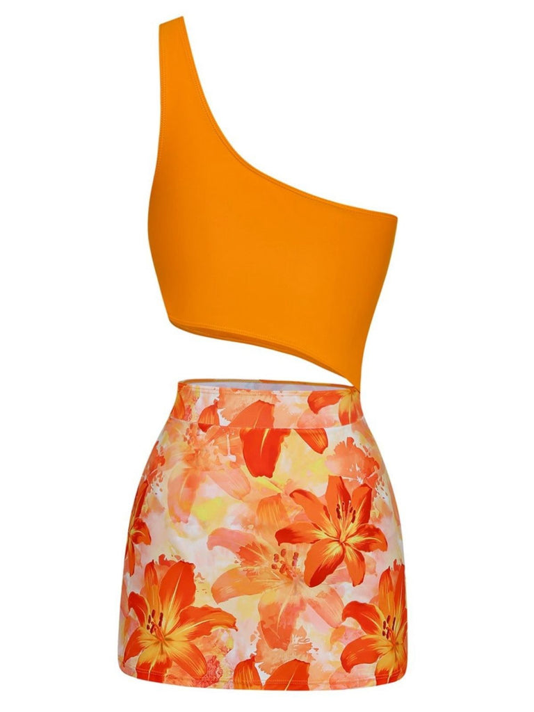 1940s 3D Floral One-Shoulder One-Piece Swimdress - vintage dress, retro fashion