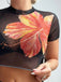 3PCS Black 1940s Sheer Tropical Floral Crop Top & Bikini Set - vintage fashion, retro style, classic black