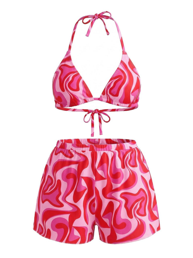 1940s Abstract Printed Halter Bikini Set & Cover-Up - vintage swimsuit, pin-up swimwear for vintage lovers
