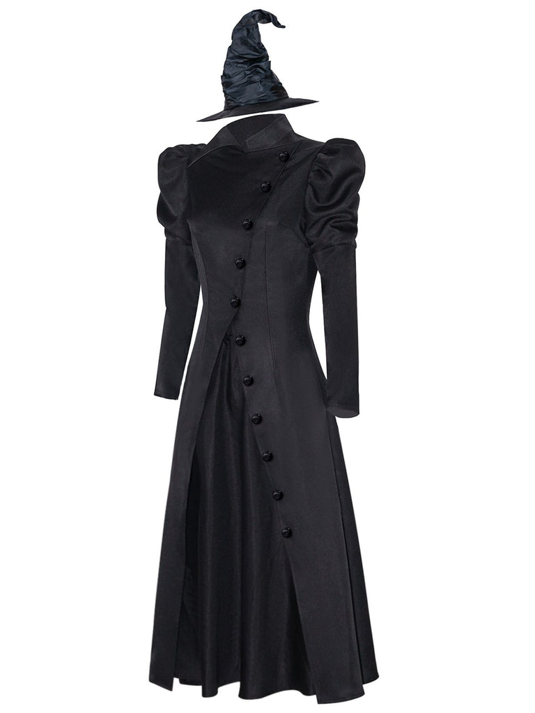 Black 1940s Wicked-Inspired Elphaba Witch Costume With Hat - vintage fashion, retro style, classic black