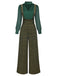 2PCS 1940s Satin Puff Sleeve Blouse & Glen Plaid Overall Pants - vintage fashion, retro style