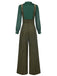 2PCS 1940s Satin Puff Sleeve Blouse & Glen Plaid Overall Pants - vintage fashion, retro style