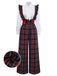 2PCS White & Black 1940s Blouse & Tartan Overall Pants - vintage fashion, retro style, classic black