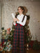 2PCS White & Black 1940s Blouse & Tartan Overall Pants - vintage fashion, retro style, classic black