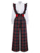 2PCS White & Black 1940s Blouse & Tartan Overall Pants - vintage fashion, retro style, classic black